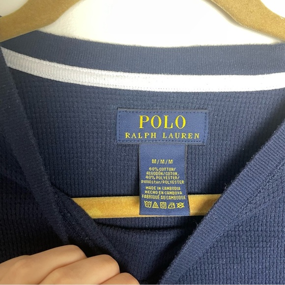 POLO Ralph Lauren Navy Blue Waffle Knit Long Sleeve Top - Picture 8 of 8